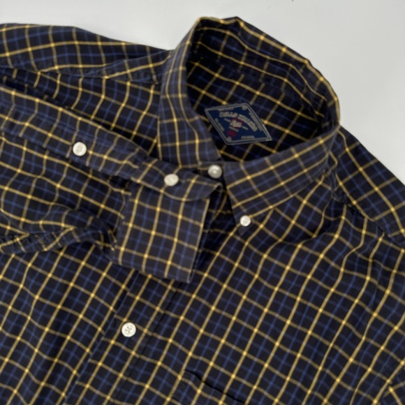 Bills Khakis Shirt Mens Medium Navy Yellow Plaid Button Down Made USA Flannel - Picture 1 of 10
